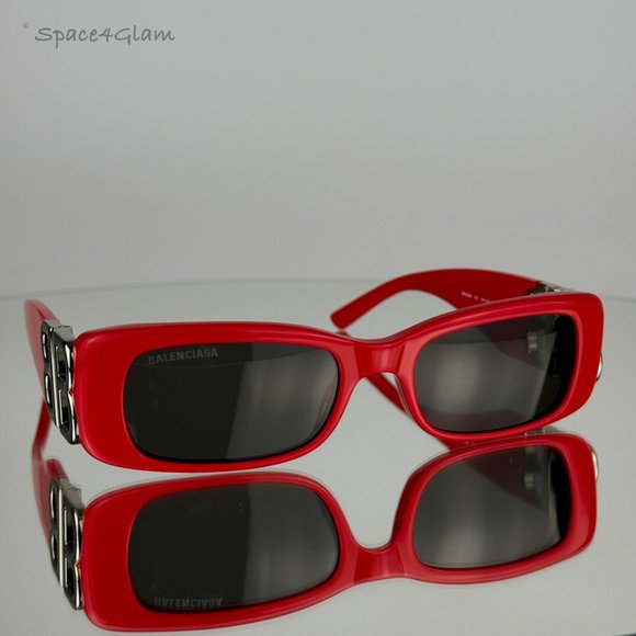 NEW Balenciaga BB0096S 015 Red Silver Logo Rectangle Unisex Sunglasses - Picture 4 of 12